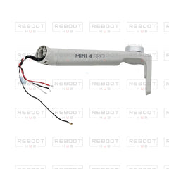 OEM-pulled DJI Mini 4 Pro Front Arm Left on white with Reboot Hub watermark overlay