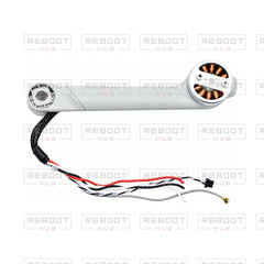 OEM-pulled DJI Mini 4 Pro Rear Arm Left on white with Reboot Hub watermark overlay