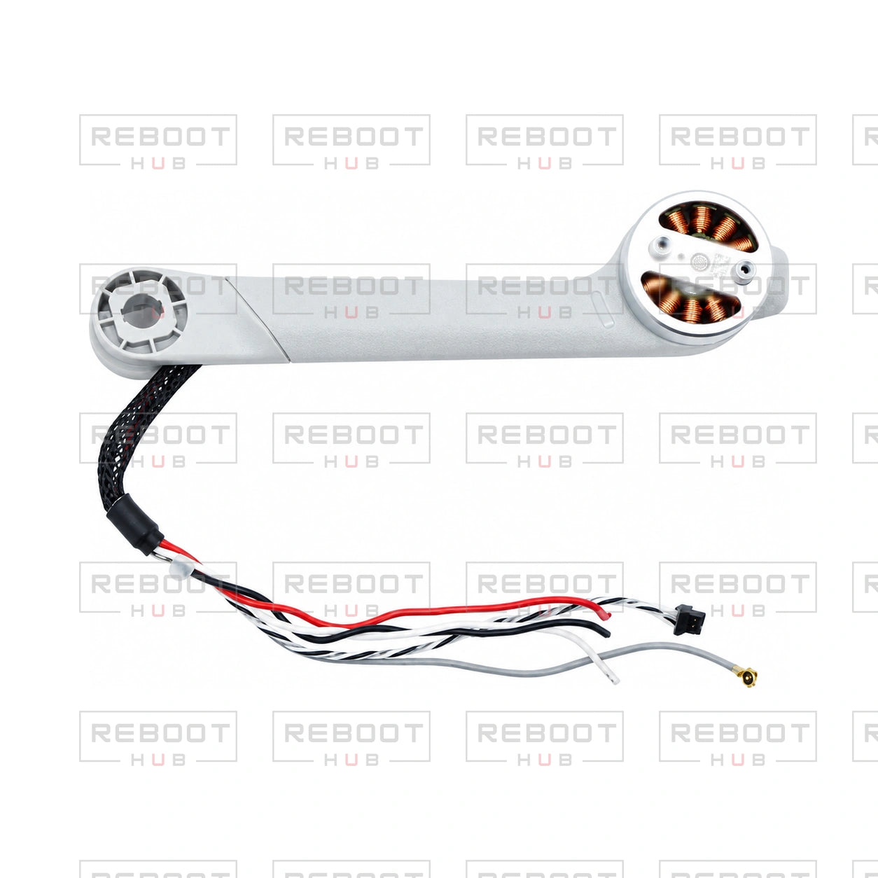 OEM-pulled DJI Mini 4 Pro Rear Arm Right on white with Reboot Hub watermark overlay