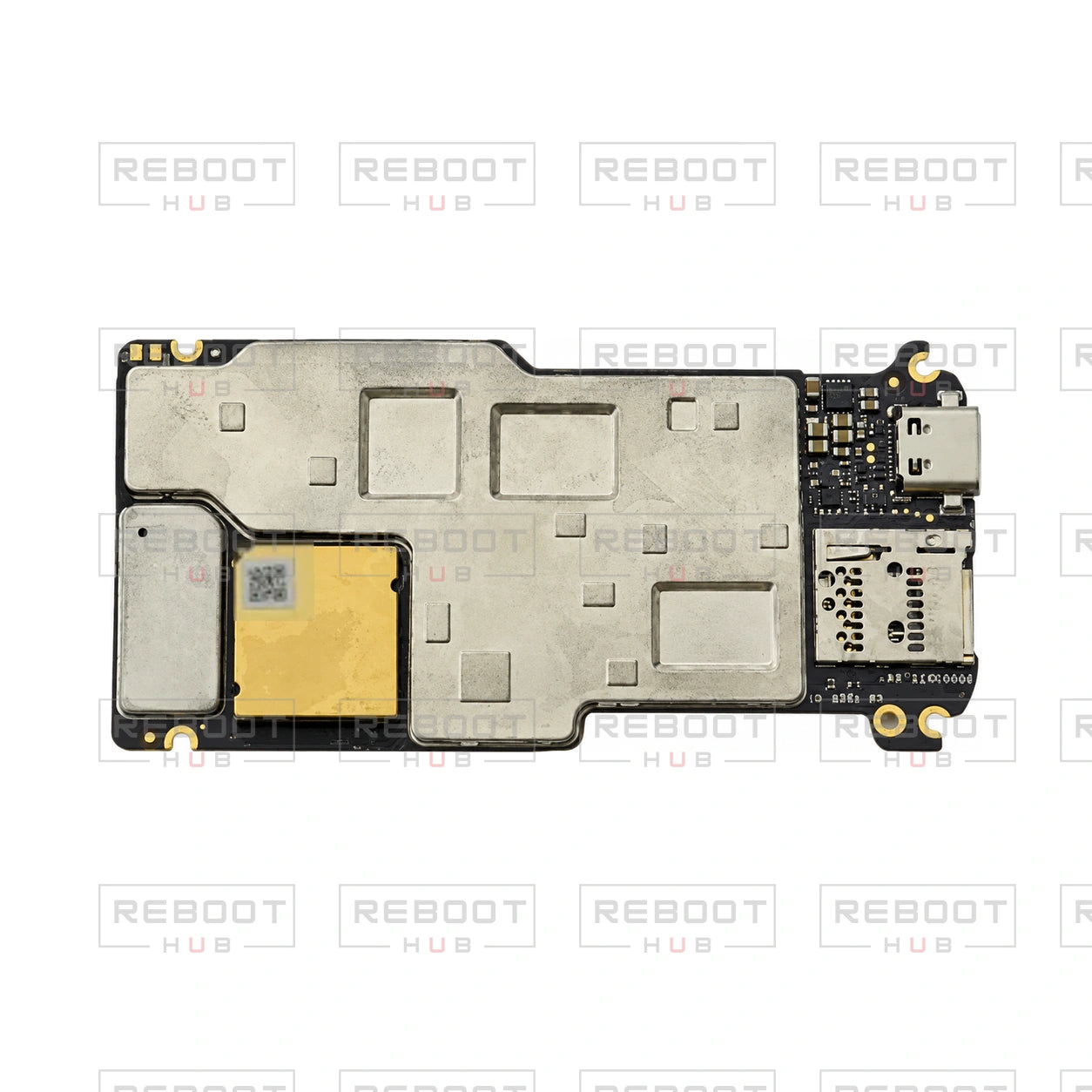 OEM-pulled DJI Mini 4 Pro Motherboard on white with Reboot Hub watermark overlay