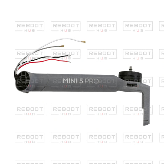 OEM-pulled DJI Mini 5 Pro Front Arm Enhanced Version Left on white with Reboot Hub watermark overlay