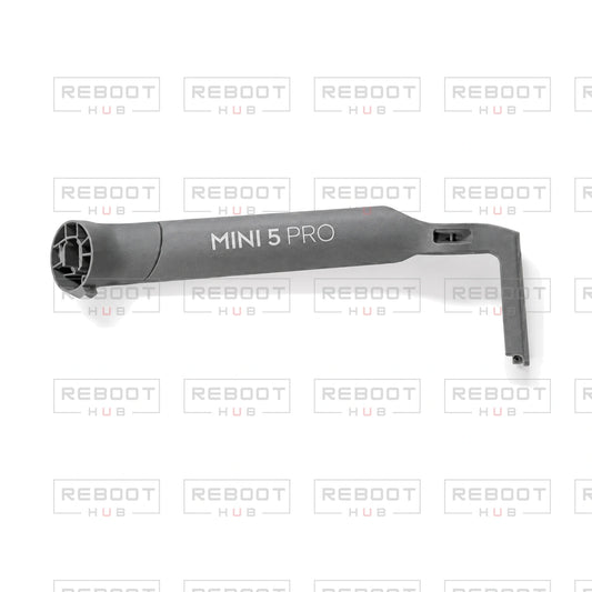 OEM-pulled DJI Mini 5 Pro Front Arm Shell Left on white with Reboot Hub watermark overlay