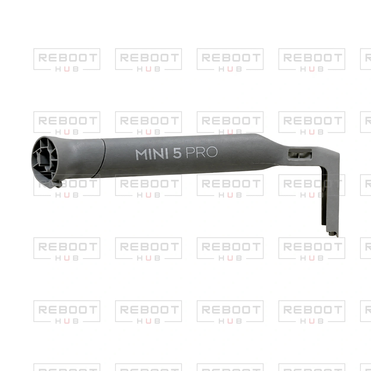 OEM-pulled DJI Mini 5 Pro Front Arm Shell Left on white with Reboot Hub watermark overlay