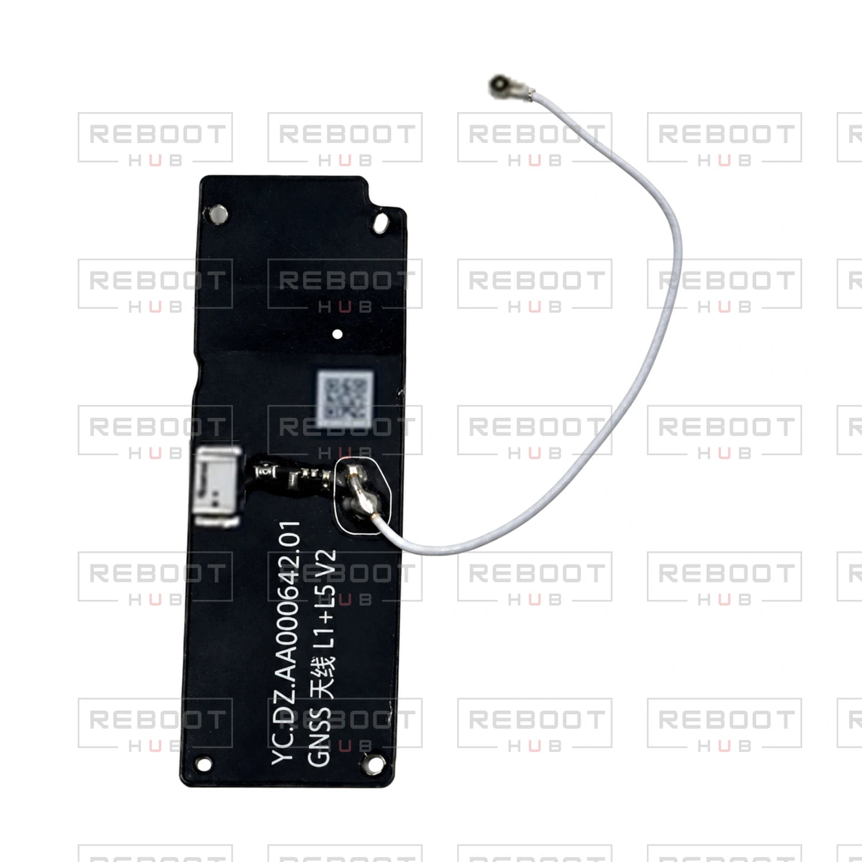 OEM-pulled DJI Mini 5 Pro GPS Module on white with Reboot Hub watermark overlay