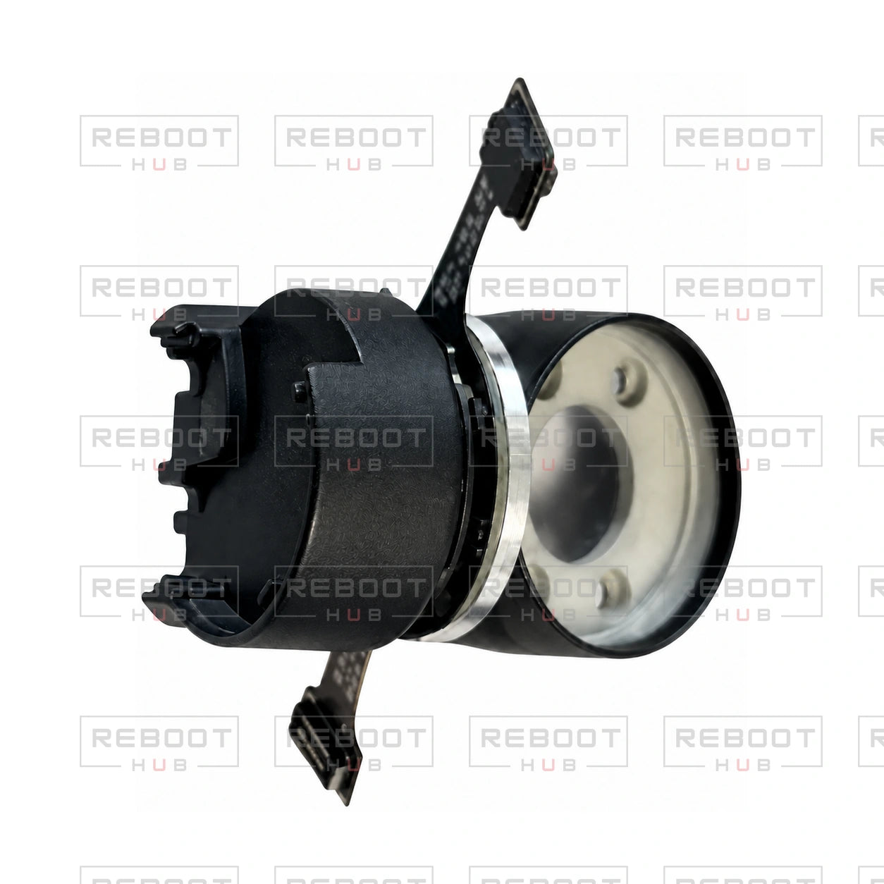 OEM-pulled DJI Mini 5 Pro Gimbal Yaw Motor, reverse view on white with Reboot Hub watermark overlay