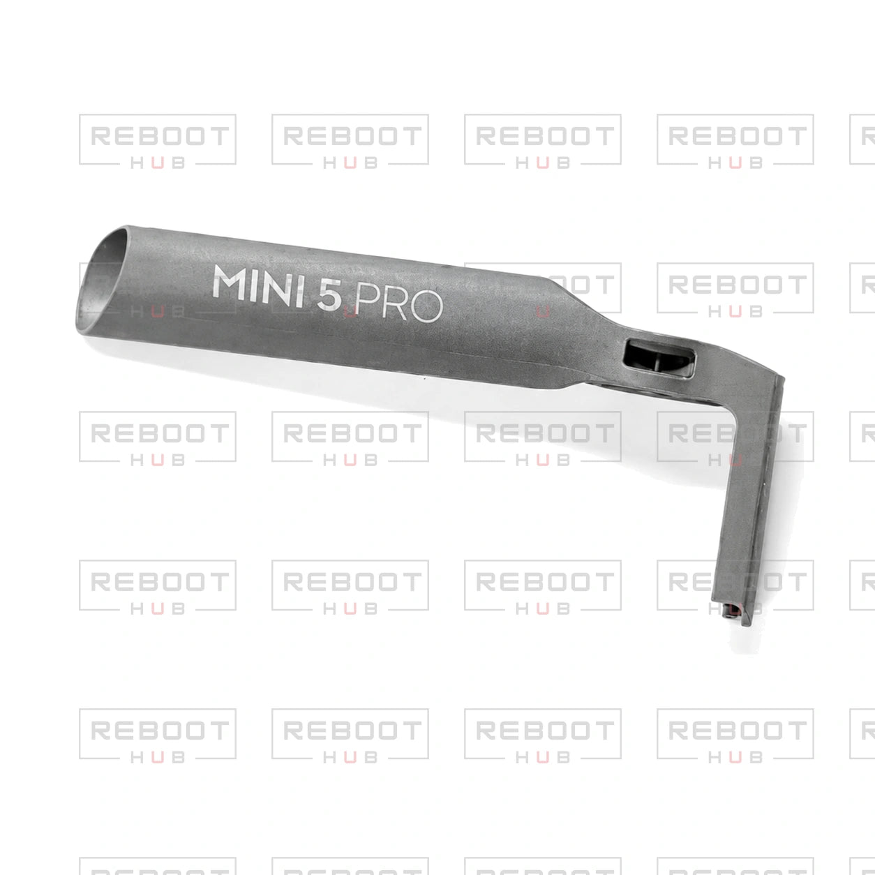OEM-pulled DJI Mini 5 Pro Front Arm Rear Section Shell Left on white with Reboot Hub watermark overlay