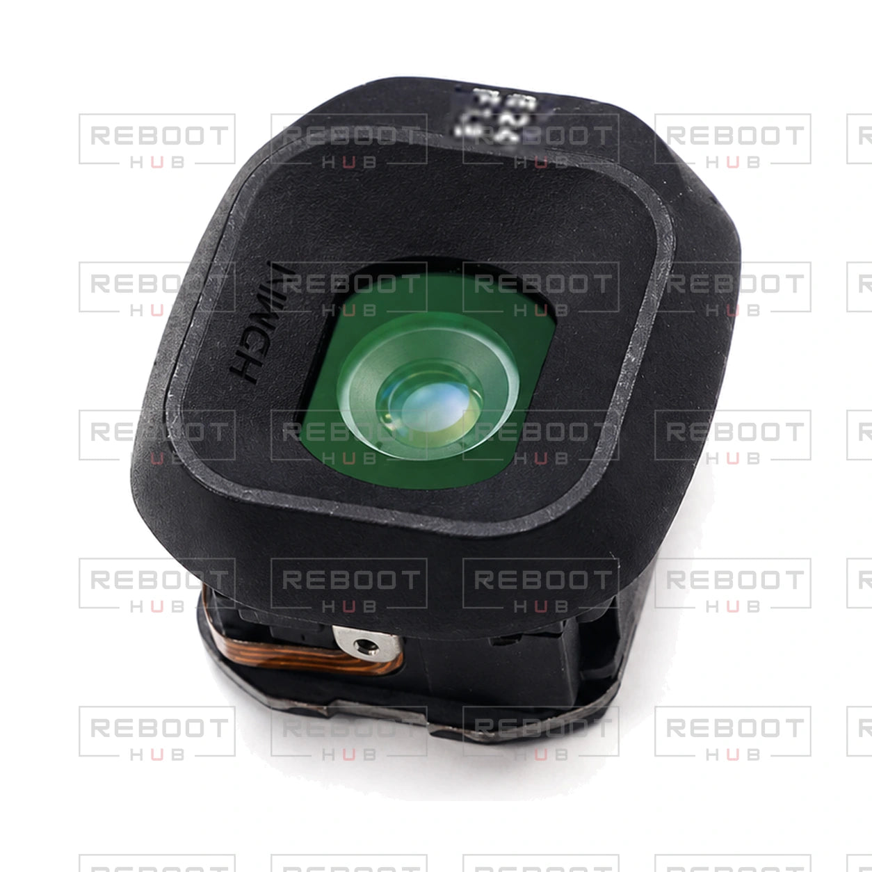 OEM-pulled DJI Mini 5 Pro Camera Lens Core Module on white with Reboot Hub watermark overlay