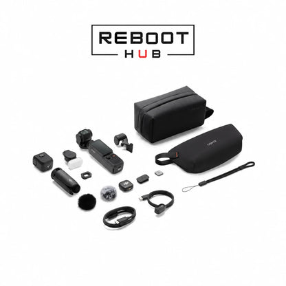 DJI Osmo Pocket 4 Creator Combo with original accessories and Reboot Hub logo; model-reference image