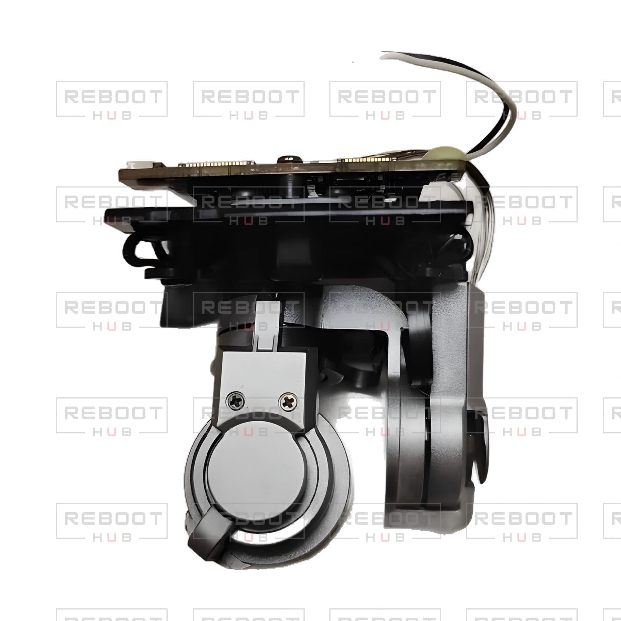 OEM-pulled DJI Mavic Pro / Mavic Pro Platinum Gimbal Camera Assembly, photographed view 41, on white with Reboot Hub watermark overlay