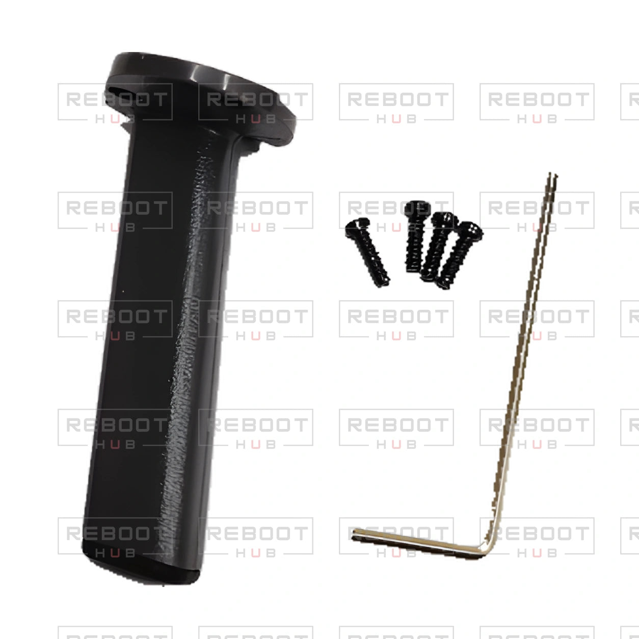 OEM-pulled DJI Mavic Pro Front Landing Gear Left, photographed view 57, on white with Reboot Hub watermark overlay