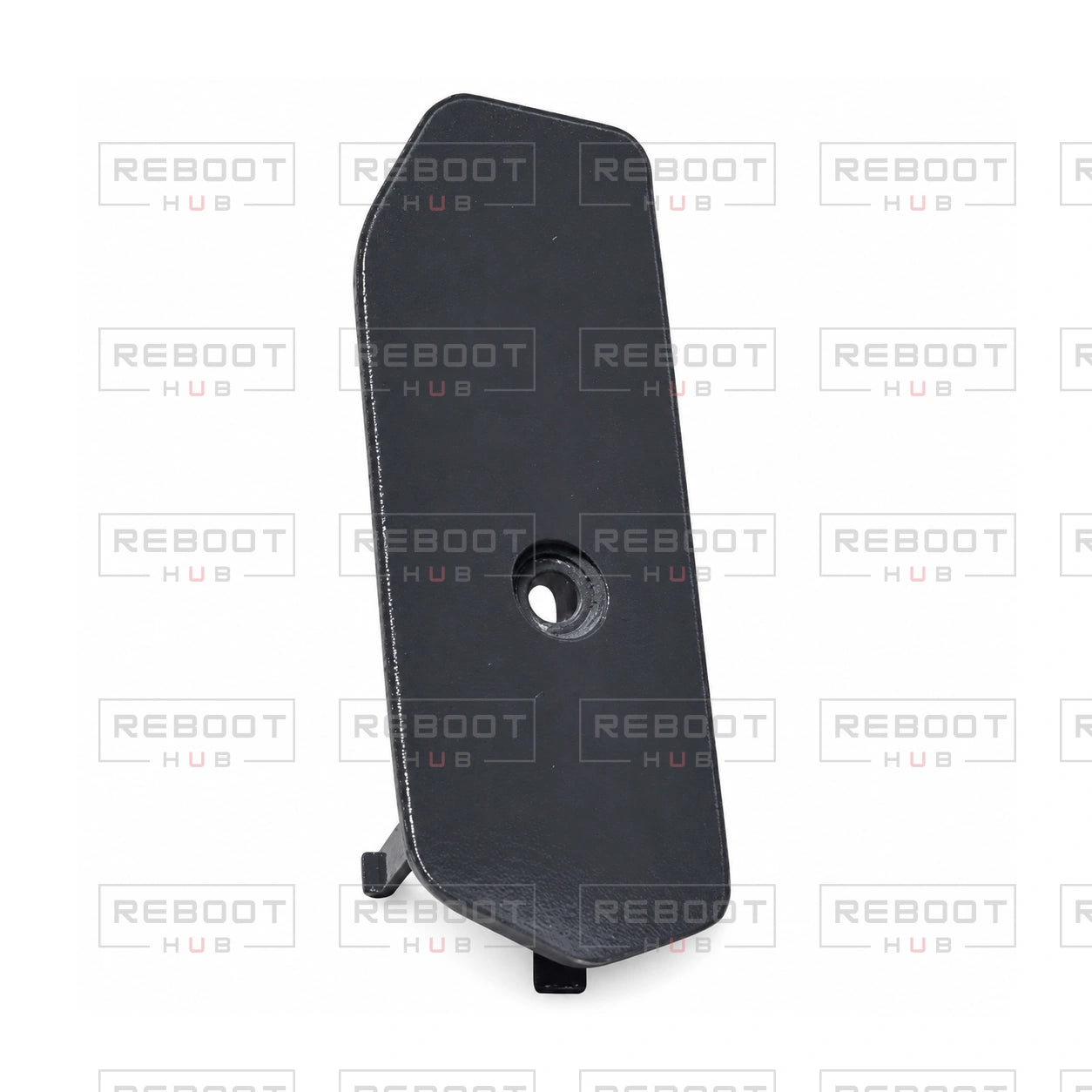 OEM-pulled DJI Mavic Pro Front Arm Rotation Axis Cover Left, photographed view 70, on white with Reboot Hub watermark overlay