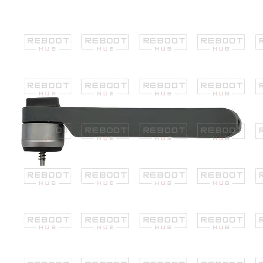 OEM-pulled DJI Mavic Pro Rear Arm Left, photographed view 75, on white with Reboot Hub watermark overlay