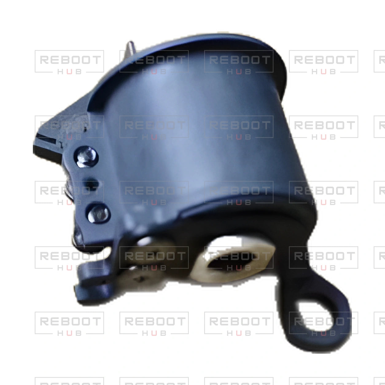 OEM-pulled DJI Mavic Pro Rear Arm Rotation Axis Right, photographed view 83, on white with Reboot Hub watermark overlay