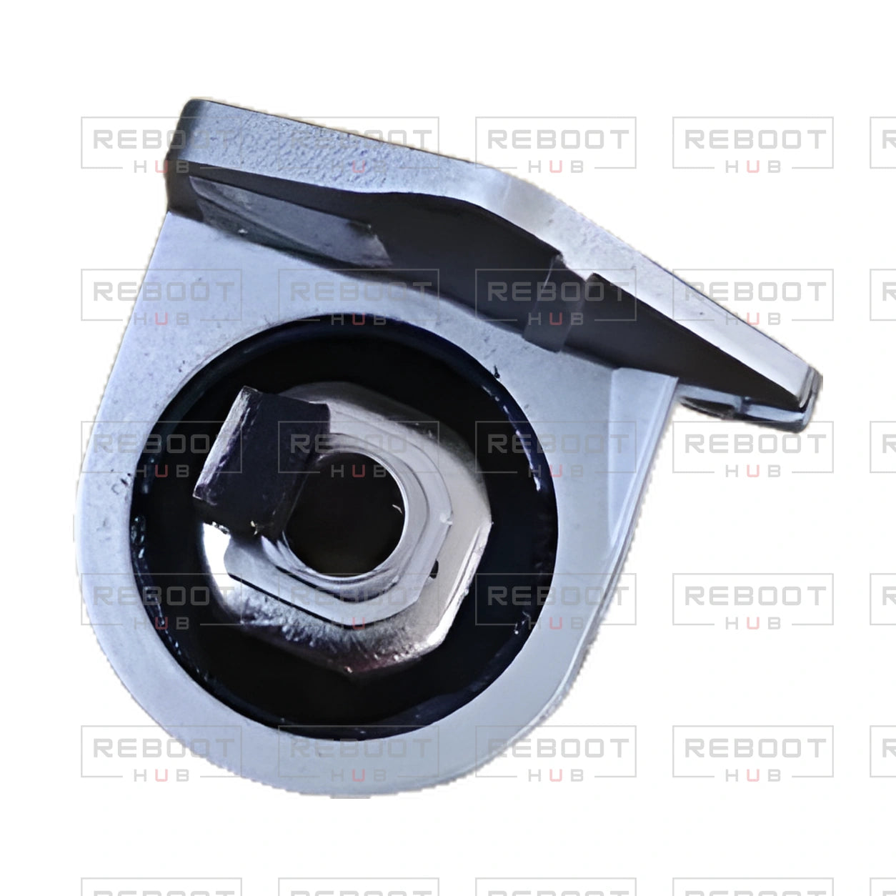 OEM-pulled DJI Mavic Pro Platinum Rear Arm Rotation Axis Right, photographed view 151, on white with Reboot Hub watermark overlay
