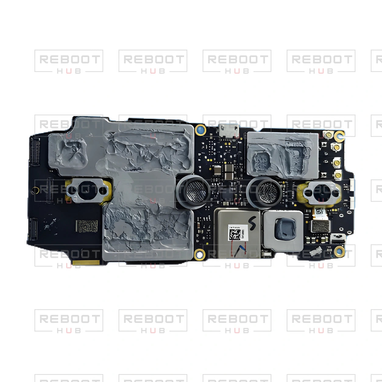 OEM-pulled DJI Mavic Pro Platinum Motherboard, actual front view 1, white background with Reboot Hub watermark overlay