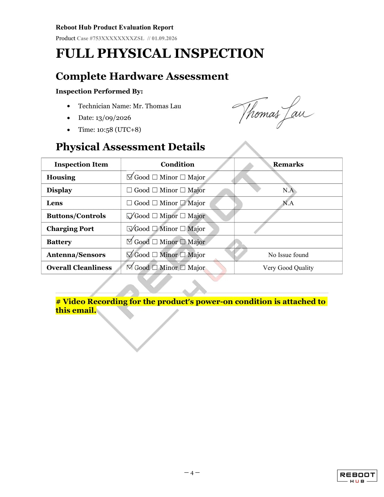 The physical inspection — recorded RC-N1 example